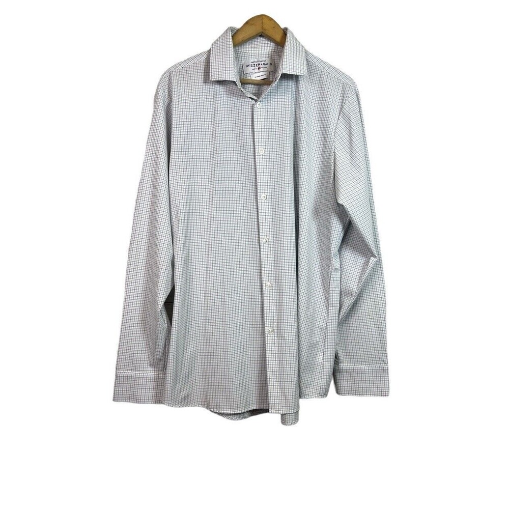 Mizzen + Main Grid Plaid White Long Sleeve Button Down X-Large Trim Fit